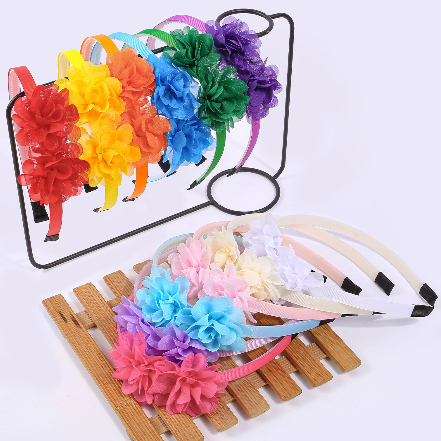 6pcs Chiffon Flower Headbands Plastic Teeth Hairbands Girls Headbands Floral Headband Children Kids Hair Accessories