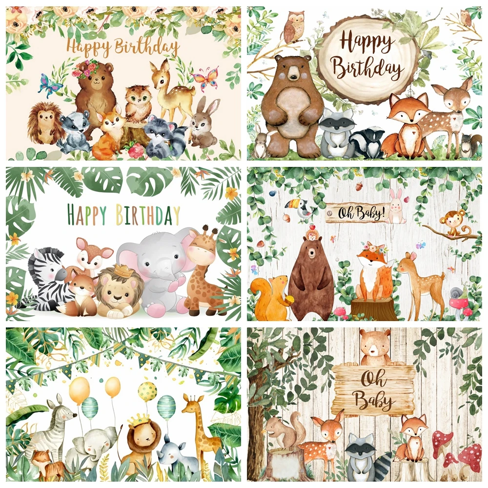 

Jungle Animals Newborn Photography Backdrop Safari Wild One Boys Girls 1st Birthday Decorations Baby Shower Photo Background