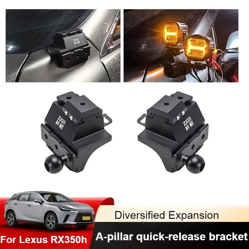 For Lexus RX350h Car A Pillar Led Spotlight Bracket Front Engine Hood Quick Release Dual Guide Rail Expansion Stand Lamp Holder