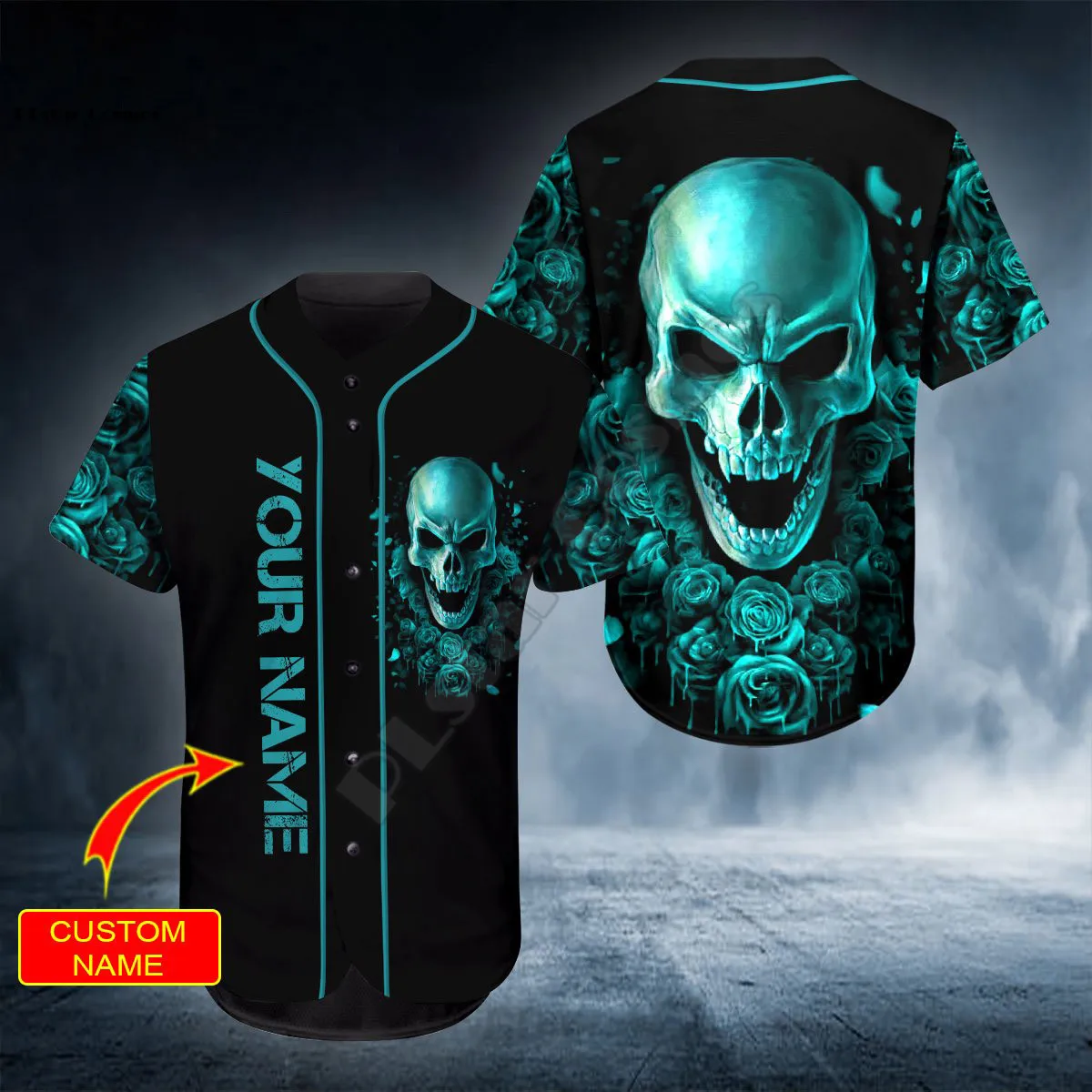 

Rose Blue Skull Personalized Name Baseball Jersey Shirt Baseball Shirt 3D All Over Printed Shirts hip hop Tops Love Skull Gift