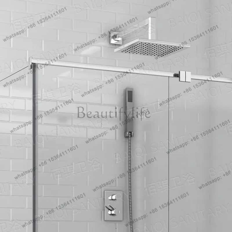 One-shaped tray-free shower room, transparent tempered glass shower door, dry and wet separation