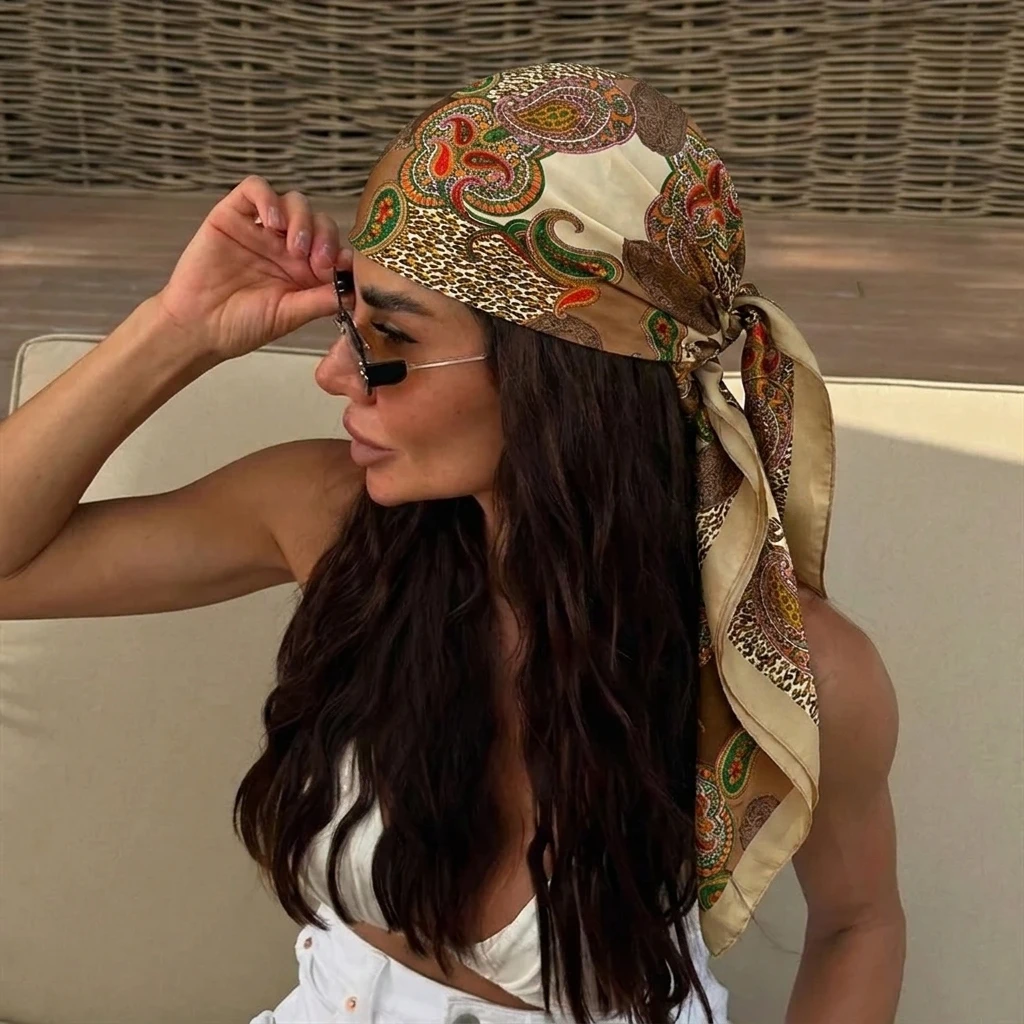 

90cm Silk Shawl Satin Square Scarf For Women Paisley Neckerchief Female Headband Hair Bands Print Foulard Hijab Wraps Bandana