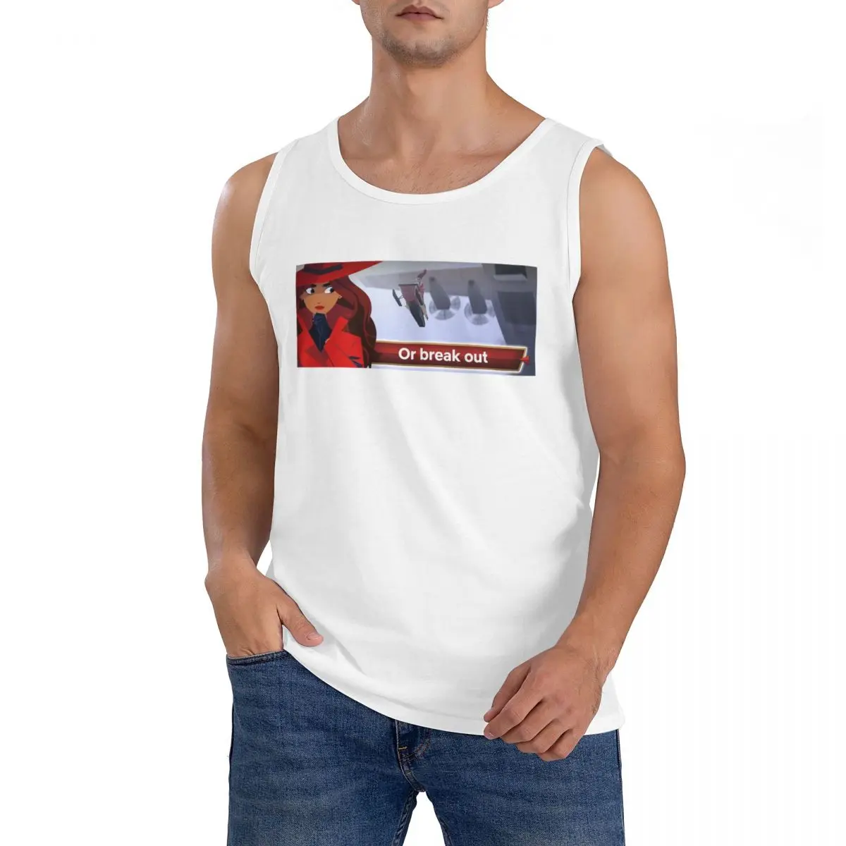 Camiseta sin mangas 100% de algodón de la serie animada Carmen Sandiego, ropa deportiva para hombre, camisetas, chaleco con cuello redondo para hombre