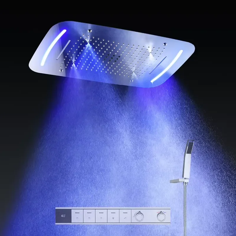 Large Rainfall Waterfall Shower System Ceiling LED Shower Head 430*710 MM Bathroom Thermostatic Shower Faucet Set