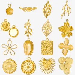 6pcs/Lot Plant Accessories DIY Stainless Steel Flower Leaf Charms For Jewelry Making Bulk Sunflower Rose Pendant Filigree Charm