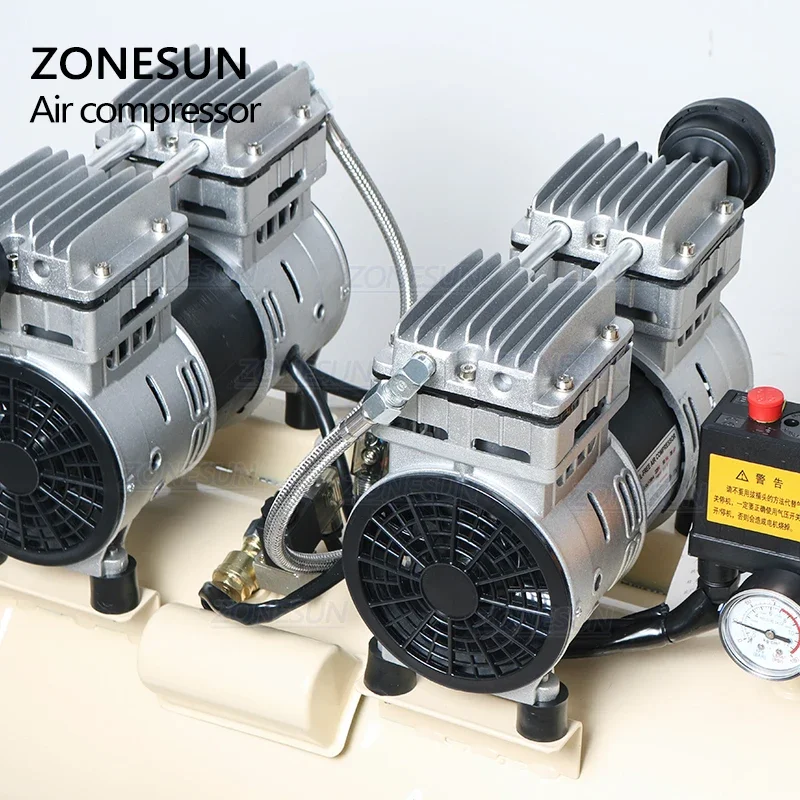 ZONESUN-compresor de aire silencioso sin aceite para máquina neumática, tipo pistón de cobre puro, 750W, 50L