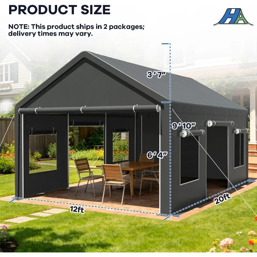 eavy Duty Carport Canopy, All-Weather Car Ports, Grey