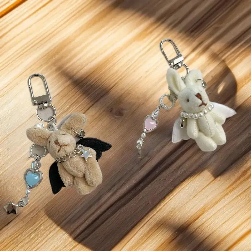 Stylish Punk Angel Bunny Soft Keychain Pendant Telephone Chain Backpack Charm Trendy Female Bag Hanging Pair Accessory Souvenir view 2