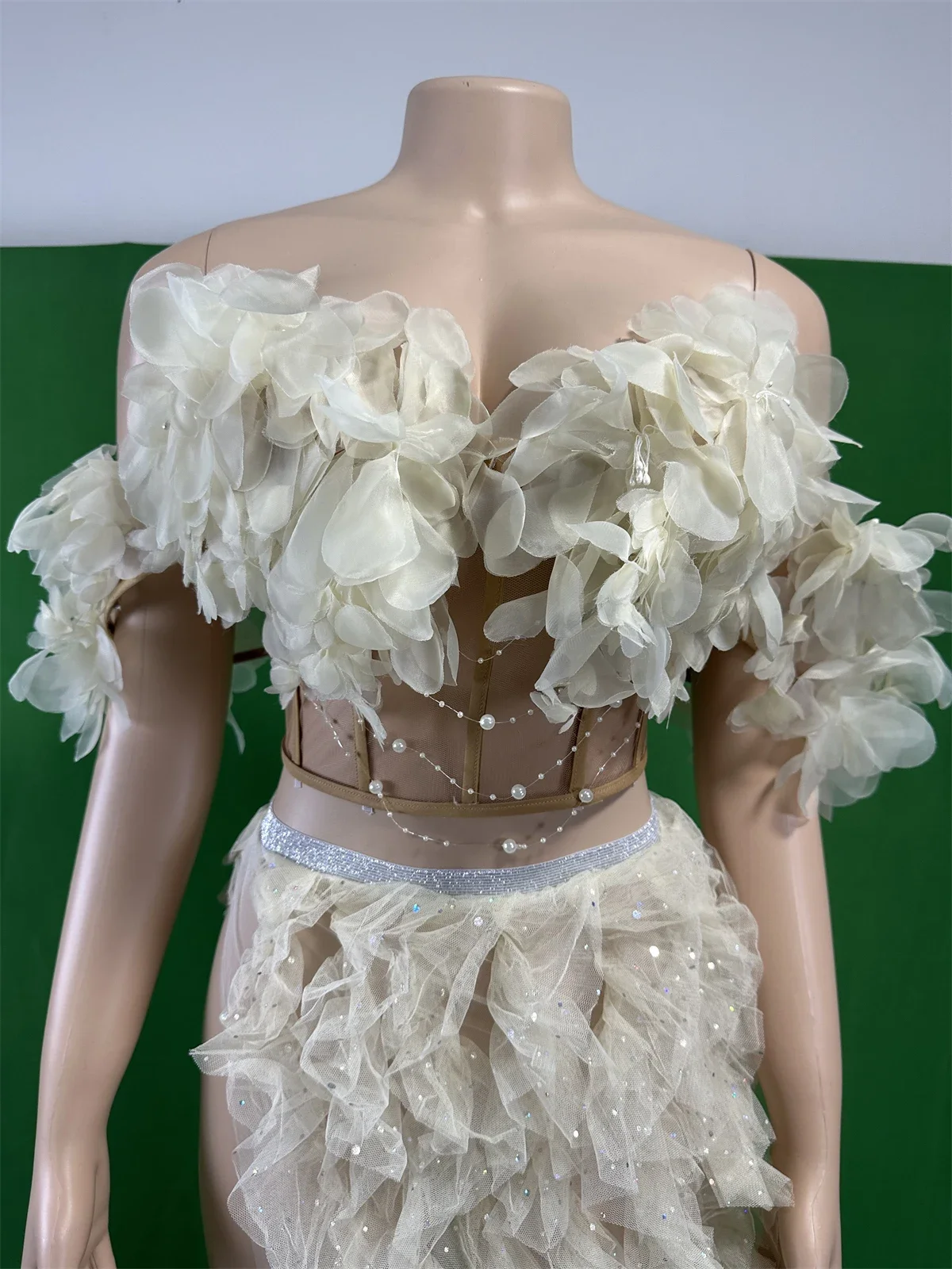 Flower Ruffle Drag Queen Costume Straps Tops Split Skirts Cheerleading Nights Out Dressy Design