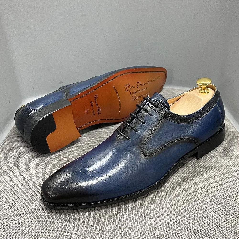 Classic Mens Oxford Shoes Cow Genuine Leather Classic Luxury Lace Up Brogue Italian Party Wedding Business Dress Shoes for Men