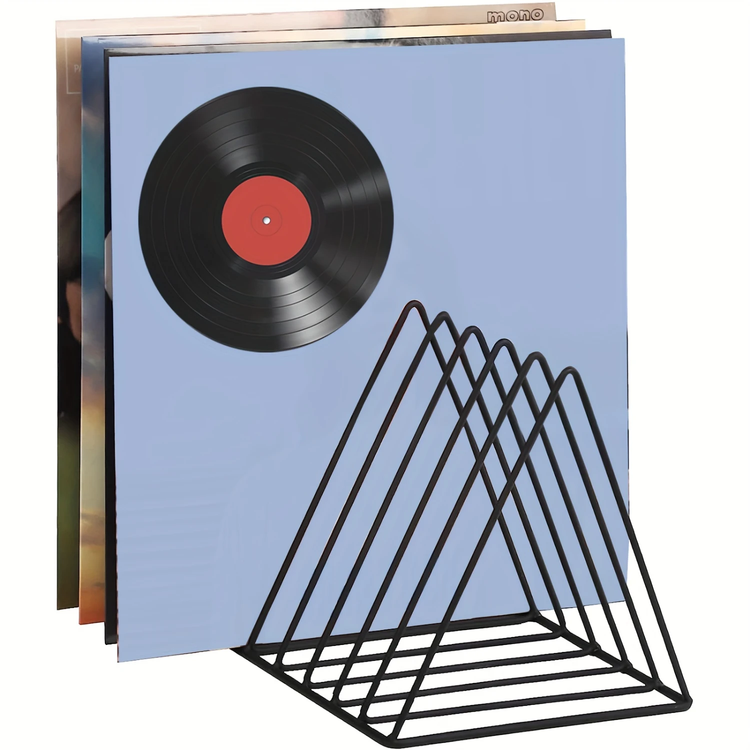 

1pc Metal Triangular Rack, Vinyl Record Holder, 5-Slot Magazine Book Album Display Rack, Simple Desktop File Sorter Organizer,