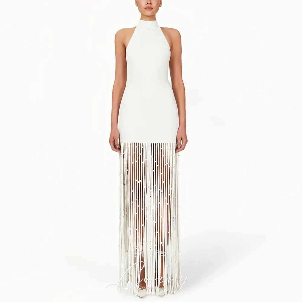 Curvy Urban Retro Customized Halter Neck Pearl Fringe Bridal Outfit for Women Civil Wedding Party 2026