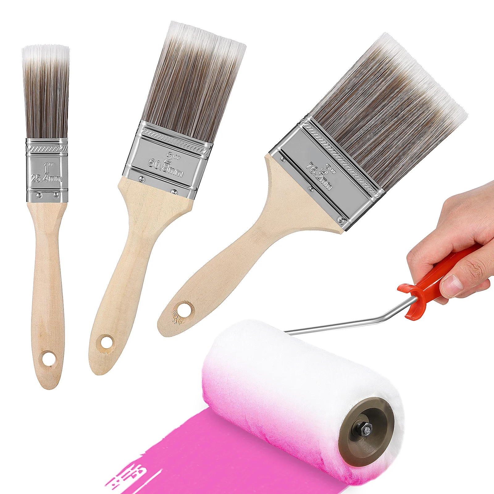 

Paint Brush Roller Tool Oil Watercolor Acrylic Painting Tools for Walls Rollers Flat