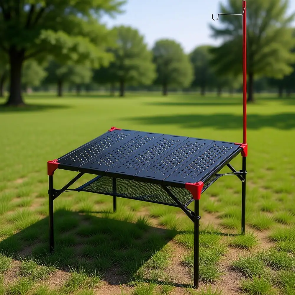 

Ультралегкий компактный большой столик для активного отдыха на природе с крючком для подвешивания, идеально подходит для кемпинга, пляжа и барбекю (черный)