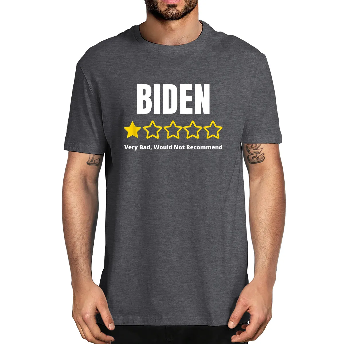 Biden Review Rating 1 Star Very Bad Would Not Recommend Premium Anti Joe Biden Men's 100% Cotton Novelty T-Shirt Streetwear Tee