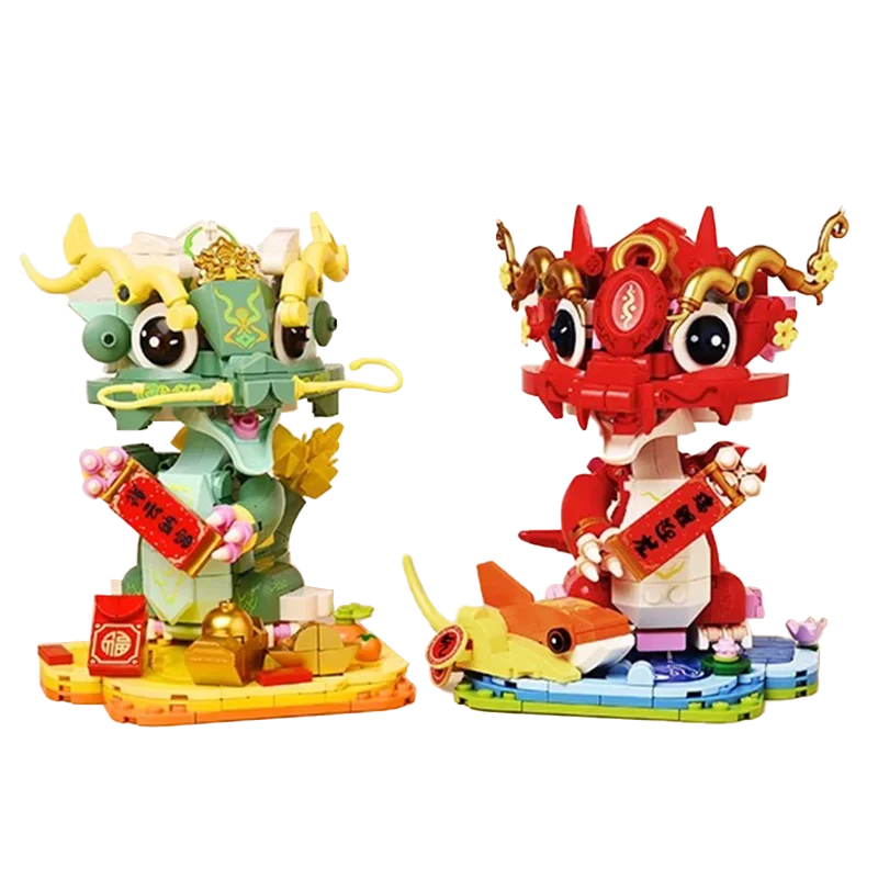 890PCS Chinese Dragon Building Block Double Dragon Presents Rui Model Diy Chinese Style Assembly Bricks Kids Toys Holiday Gifts