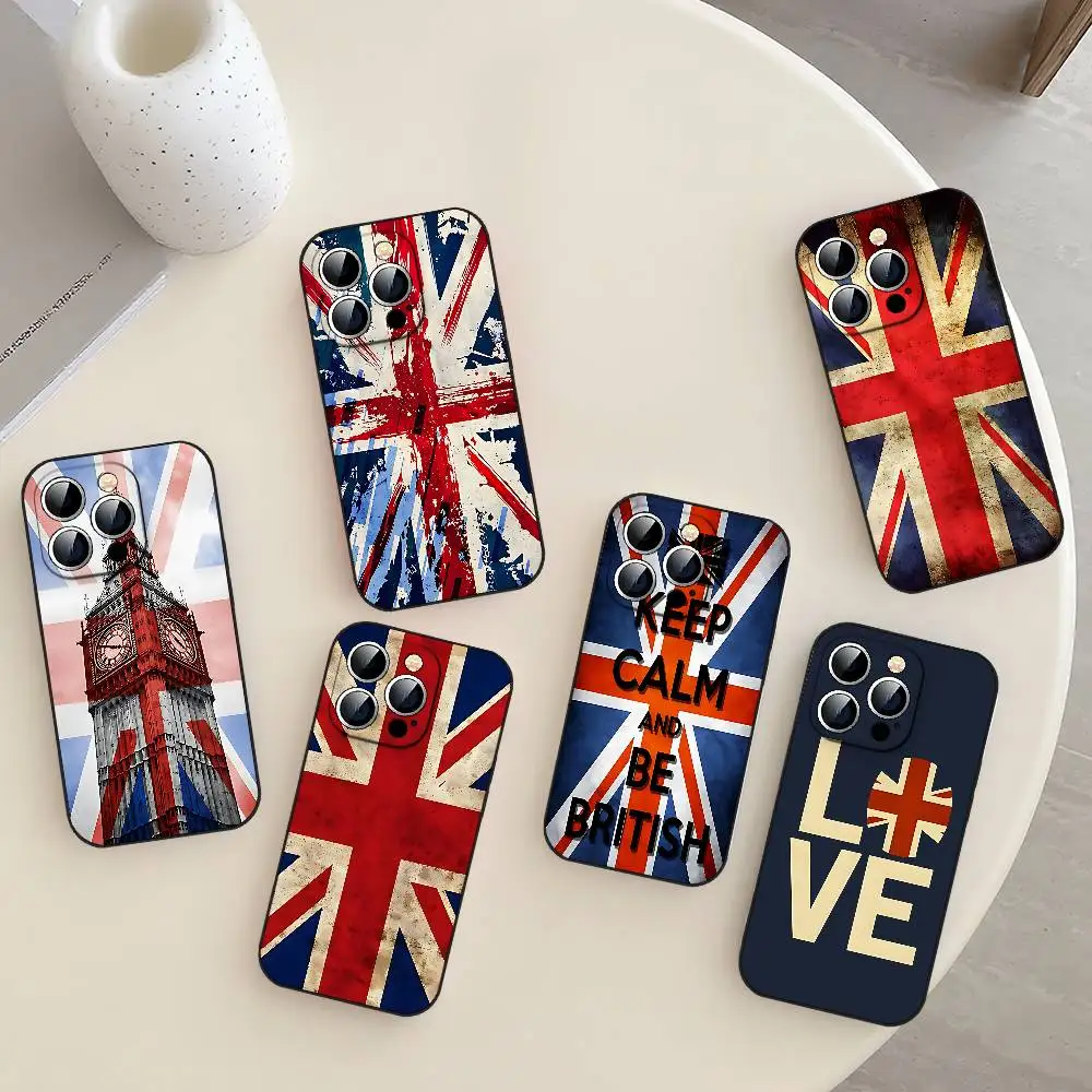 Union Jack Britische England-UK-Flagge Handyhülle Handyhülle für IPhone 17 16 15 14 13 12 11 X XR XS Plus Pro Max Soft Black Cover