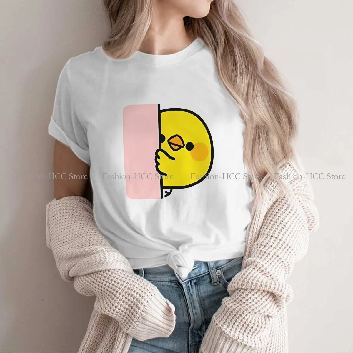 Duck Emotion Polyester TShirts Peeking Distinctive Women's T Shirt Hipster Tops