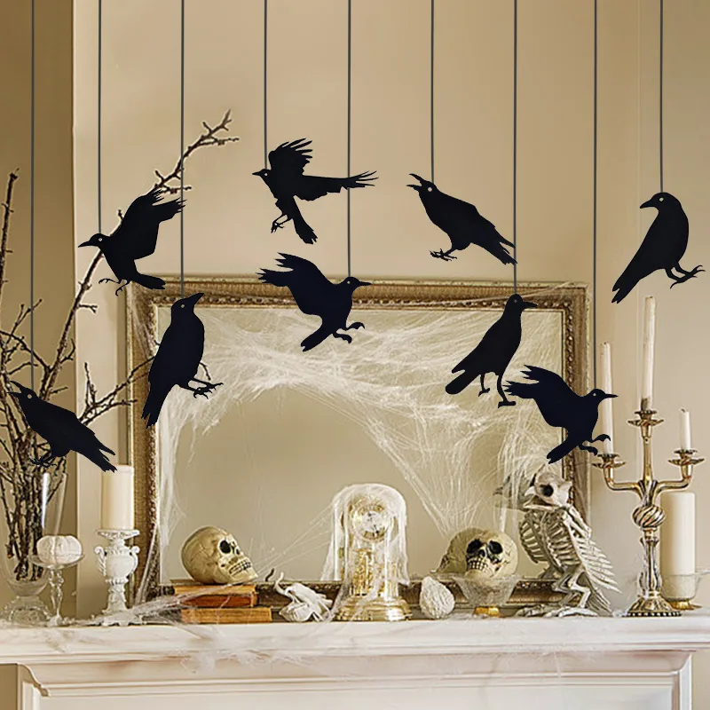 Halloween Black Crow Birdcage Hanging Ornaments Paper Banner Garland For Halloween Party Home Indoor Decoration Horror Props