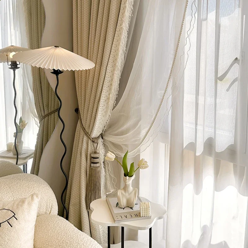 Custom Size Pattern French Romantic Glossy Jacquard Feather Lace Luxurycurtains for Living Room Bedroom Dining Blackout Tulle