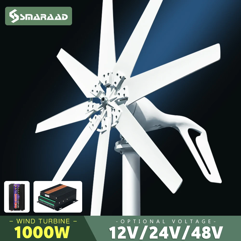 smaraad gerador de turbina eolica 1000w 12v 24v 48v dc 220v baixo ruido alta eficiencia para uso domestico armazem entrega rapida 01