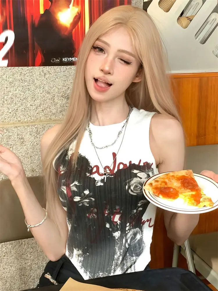 Erwofeina Hotsweet Tops Graphic Tank Top Goth Sleeveless Skinny Odzież damska 2000s Odzież Y2k Koreańska moda Letnie koszulki