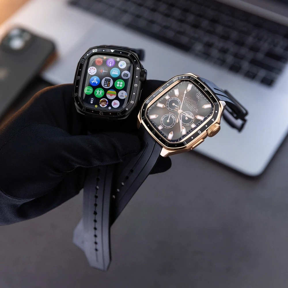 Custodia in metallo + cinturino in silicone per cinturini Apple Watch 46mm 45mm 44mm Custodia protettiva antiurto Iwatch Series 10 9 8 7 6 5 SE Ultra 2