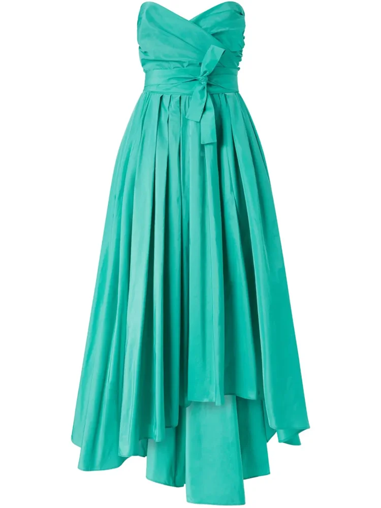 

Customized Stunning Draped Knotted Asymmetric Dress Sweetheart Neckline Waist Knot Draped High And Low Hem Evening Dress