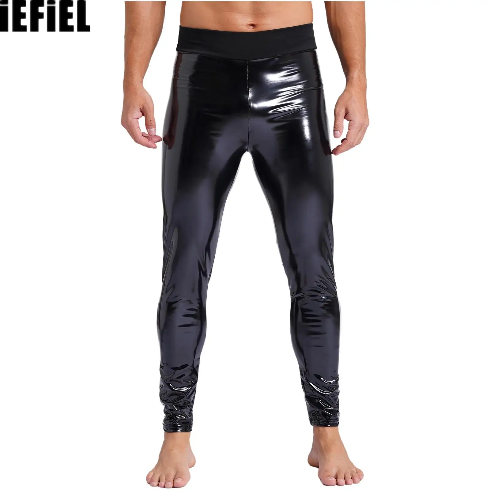

Mens Patent Leather Pants Fashion Wet Look High Waist Stretchy Long Leggings Skinny Trousers Party Clubwear