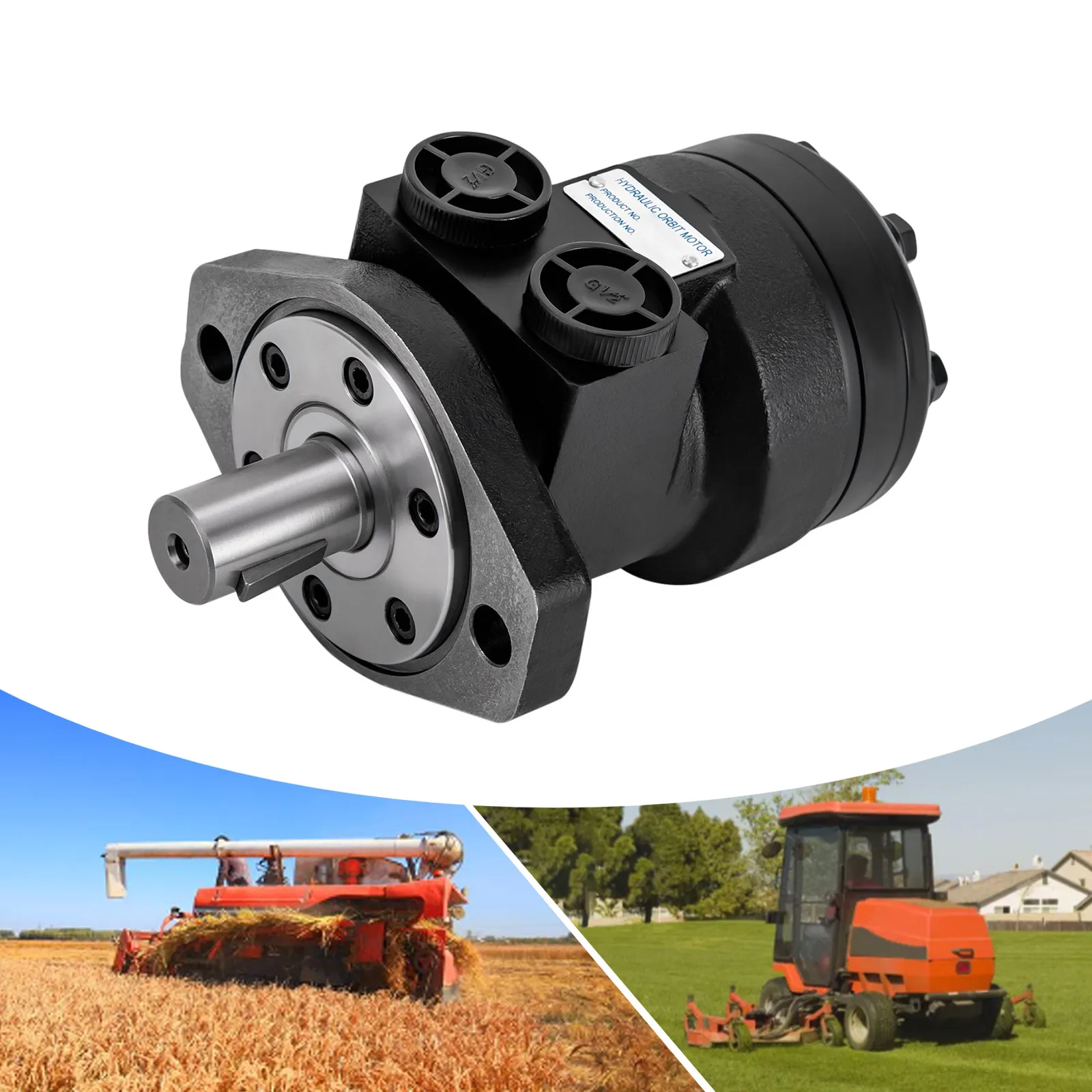 محرك هيدروليكي، سرعة 879 دورة في الدقيقة، عزم دوران عالي (81 نانومتر)، عمود من سبائك الصلب، ختم متقدم 50 مل / R 1.69 أونصة / R إزاحة باللون الأسود #2