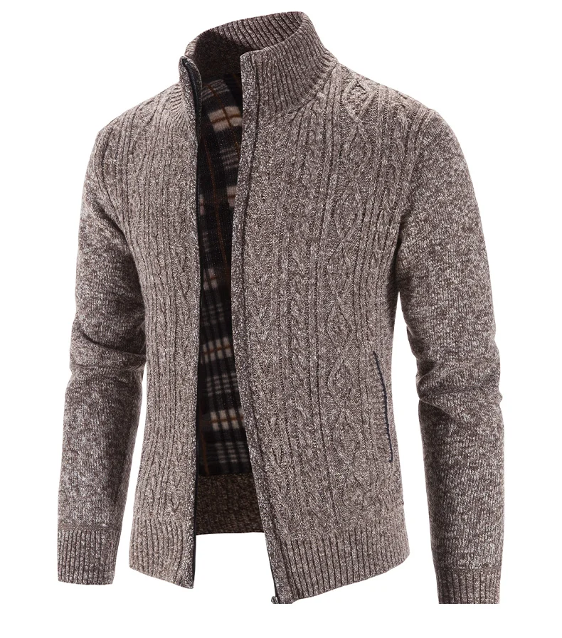 Winter Herbst Neue Pullover Stricken Zopf Strickjacke Männer Business Casual Jacke Zipper Up Einfarbig drehen-unten Mantel Fleece kleidung – Detail 9