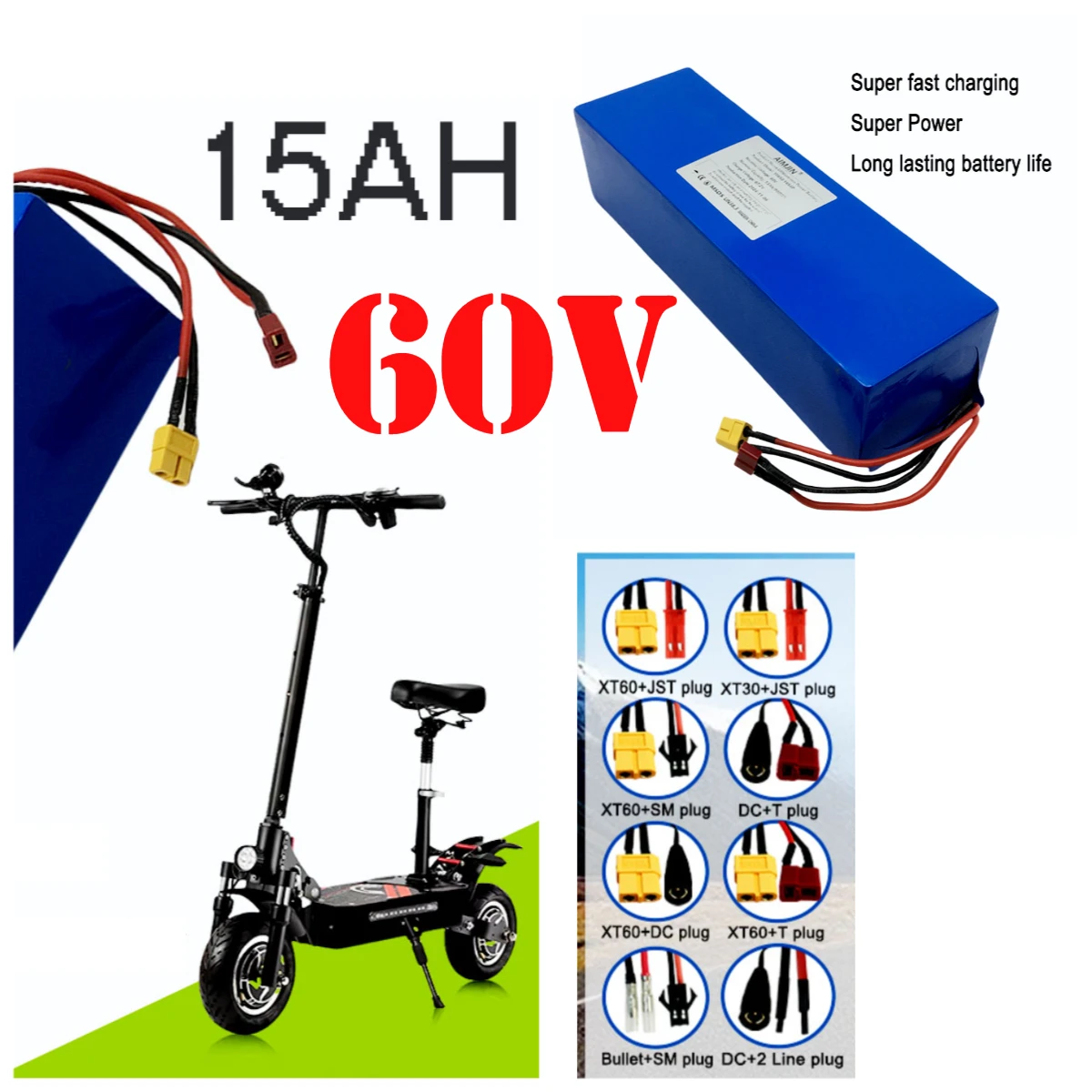

Lithium Battery Pack 16S4P 60V electric scooter Bike battery 15000mAH is suitable for replacement of high capacity mountain