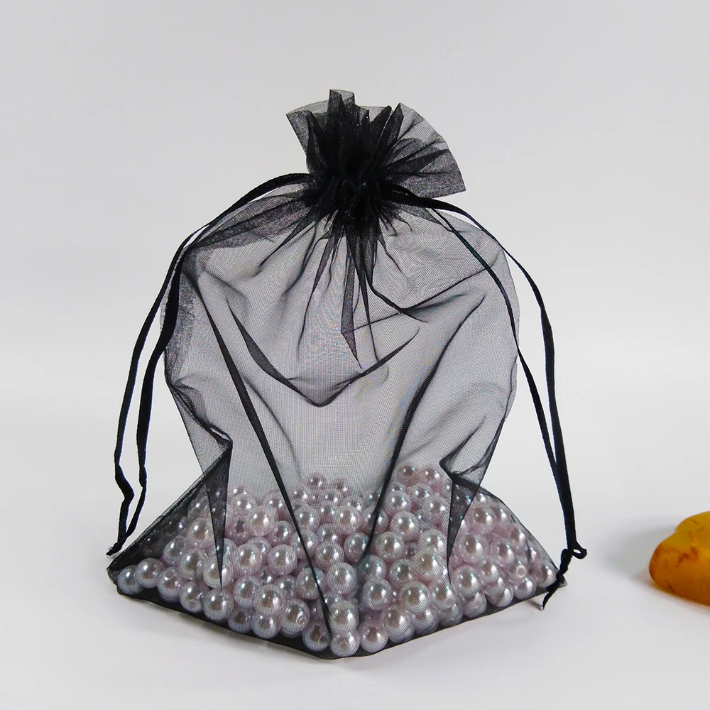 Household 100pcs Drawable Black Small / Big Organza Bags Favor Wedding Party Christmas Gift Bag Jewelry Packaging Bags Pouches