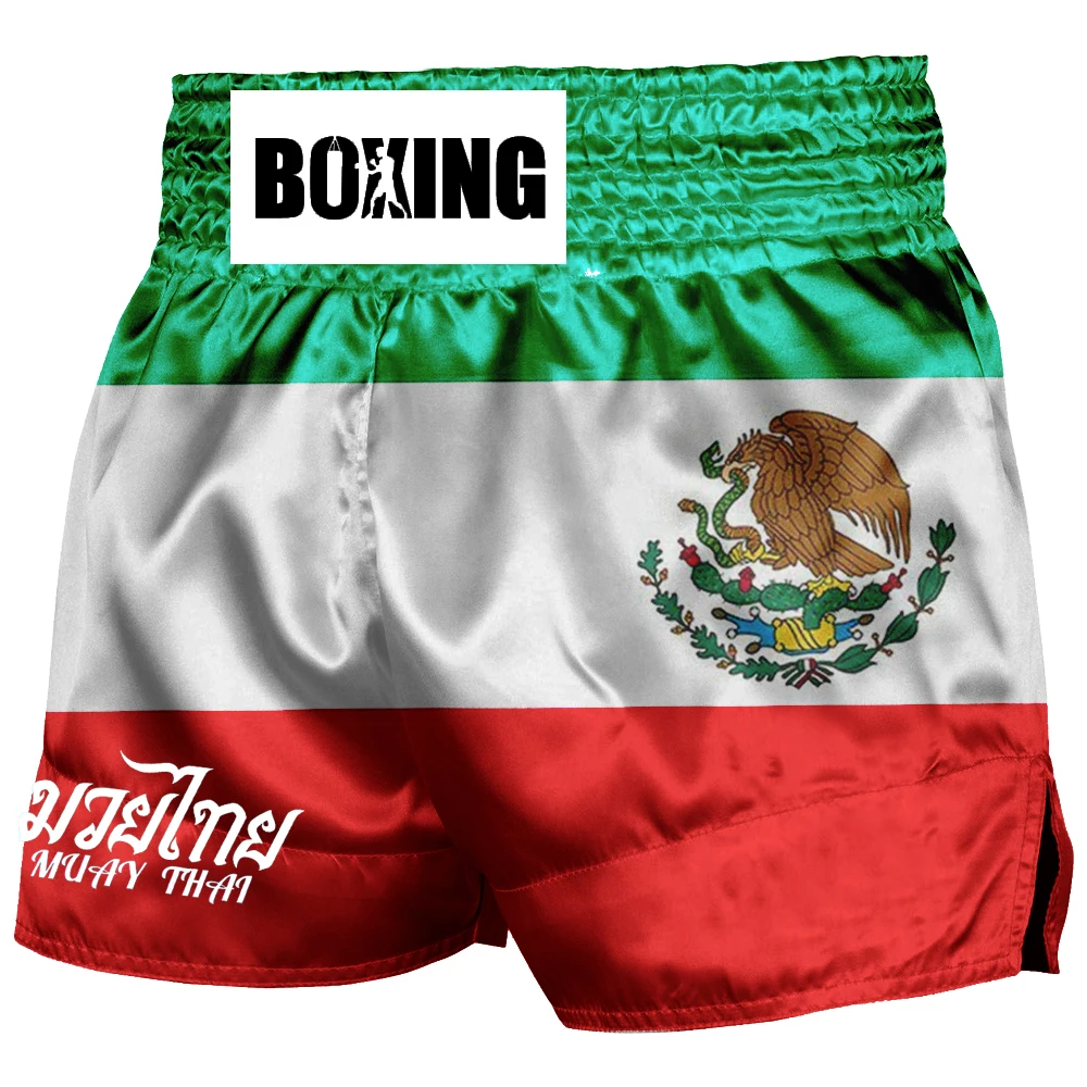 

Шорты с мексиканским флагом Муай Тай, штаны для боевых искусств для мужчин и женщин, шорты для бокса, шорты для тхэквондо BJJ MMA