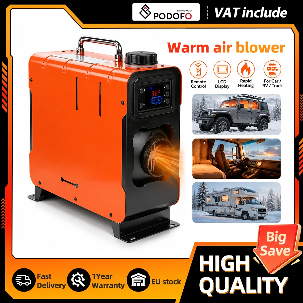 Podofo 12V 24V 8KW Diesel-Standheizgerät mit LCD-Display und Fernbedienung, Zusatzheizgerät für LKW, Wohnmobil, Boot