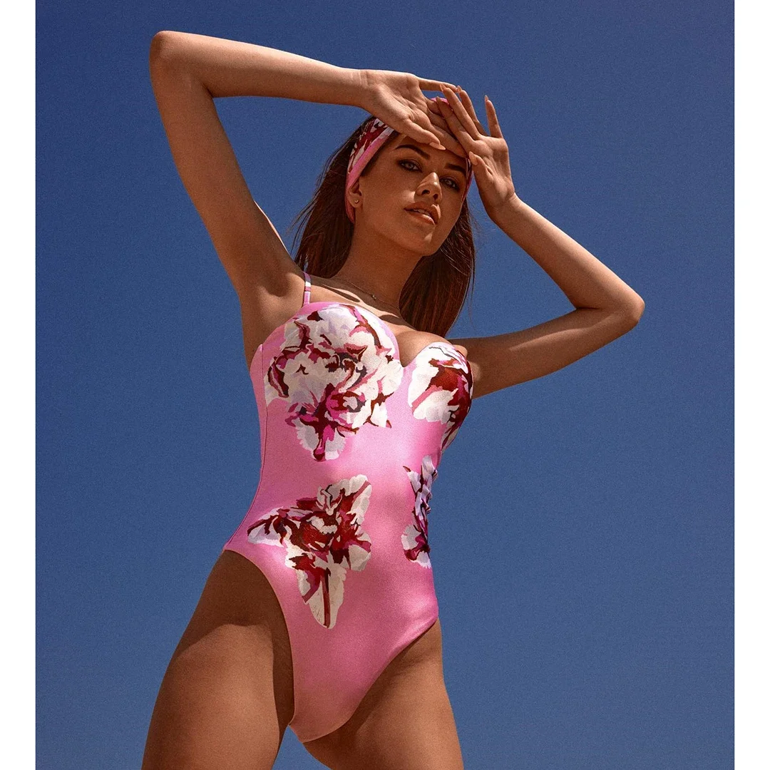 2025 ใหม่ 2PC Push Up ชุดบิกินี่ผู้หญิงกระโปรงดอกไม้พิมพ์บิกินี่ Strappy BANDAGE ชุดว่ายน้ําบราซิล Biquini ชุดว่ายน้ํา