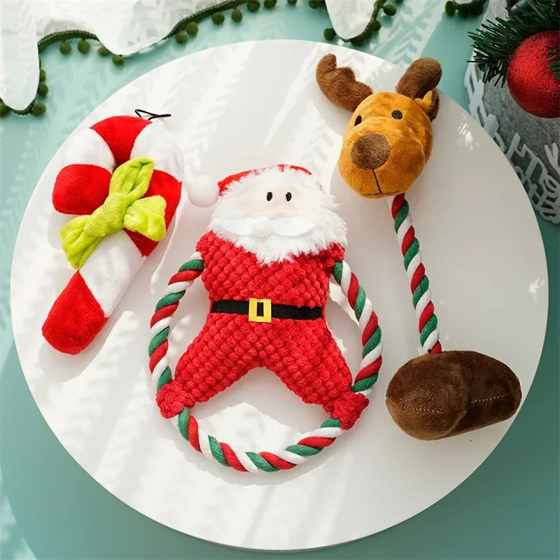 Dog Chewing Toy Xmas Pet Plush Noise Santa Elk Gingerbread Man Donut Cat Dog Christmas Series Cartoon Dog Toy Plush Squeak Toys