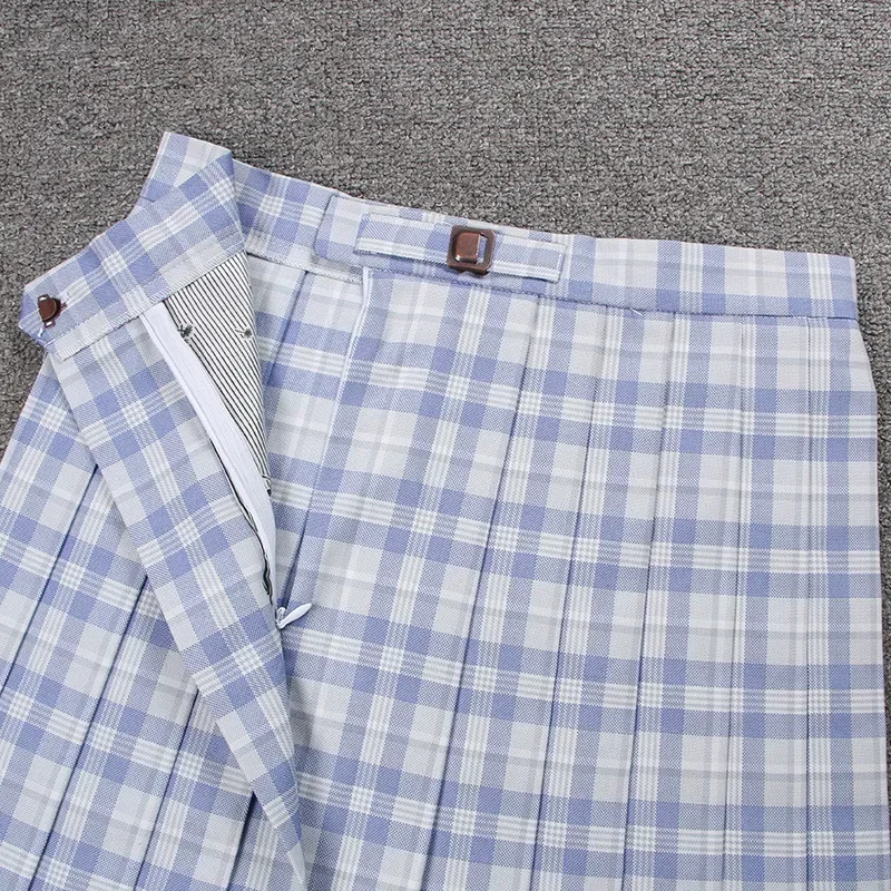 School Dresses Light Blue Plaid Pleated Skirt High Quality JK Uniform Skirt Students Anime Sailor Suit High Waist Short Skirts