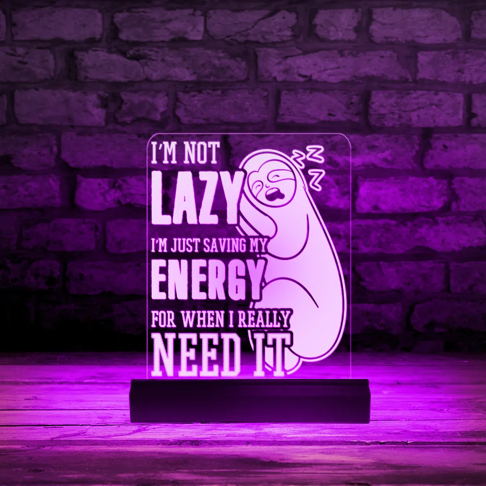 Sloth Bear Energy Saving Quote Modern Design LED Lighting Display Sign Animal Light Up Acrylic Board 3D Optical illusion Lamp