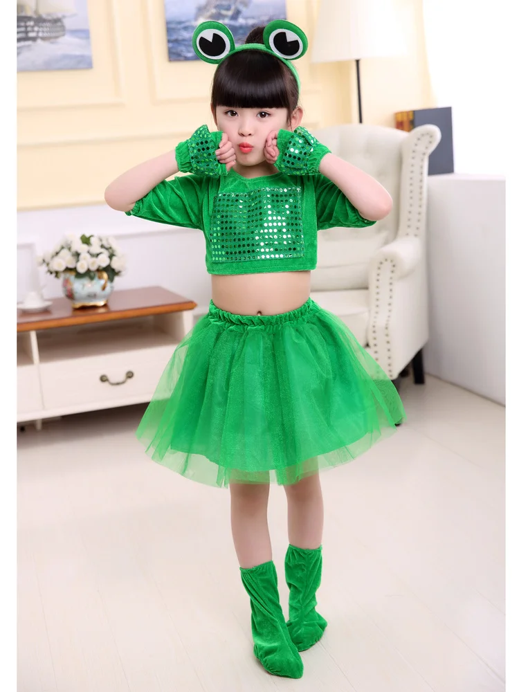 Girl Cartoon Frog Cosplay Costumes Children Stage Show Clothes for Students Stage Play Performance Apparel for Kids