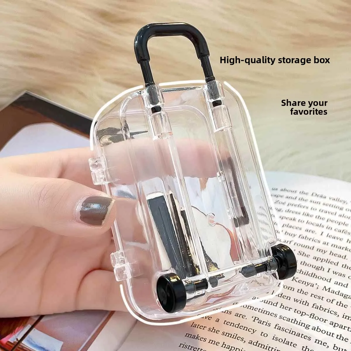 

Cute Doll Toy Accessories Handheld Transparent Jewelry Storage Box with Pull Rod Dollhouse Simulation Playtime Fun