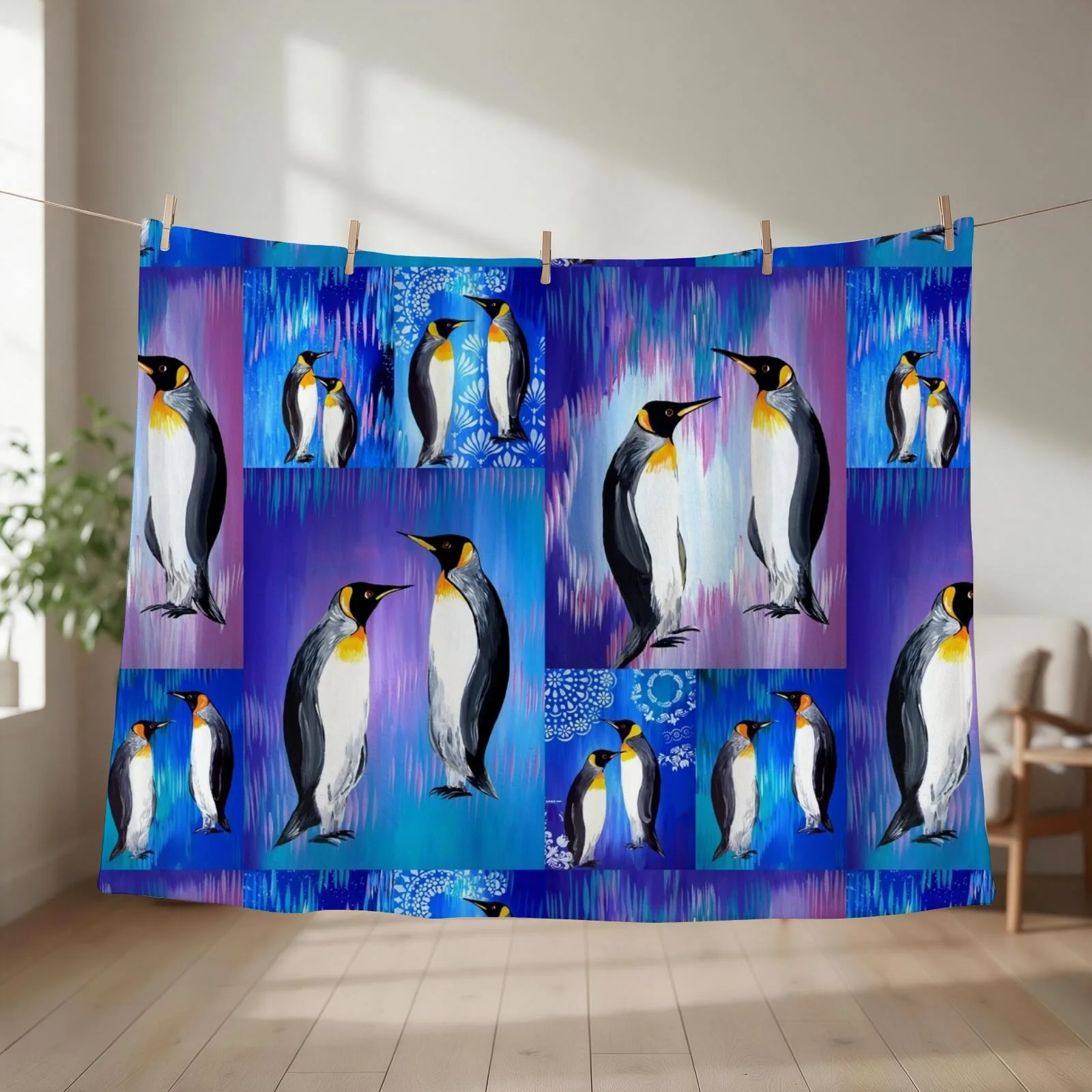 Penguin collage Throw Blanket couch cozy soft plush fuzzy picnic outdoor blanket