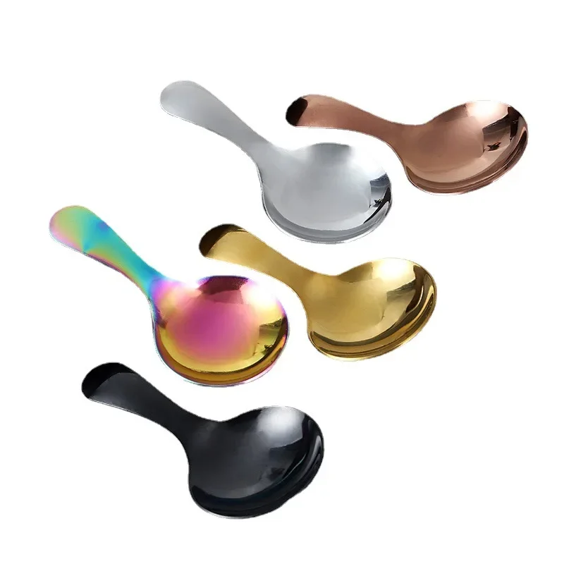 Cute 304 Stainless Steel Short Handle Round Head Spoon Baby Ice Cream Dessert Spoon Creative Mini Tea Spoon Kitchen Accessories