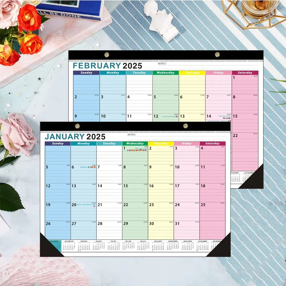 New 2025 Wall Calendar 18 Monthly Thicken Paper Wall Planner Flower Pattern Jan 25 to Jun 26 Hanging Calendars for Home Office