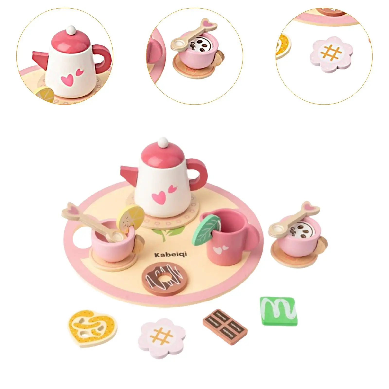 Wooden Pretend Afternoon Tea Set for Ages 3 4 5 Years Old Boys Girls Kids