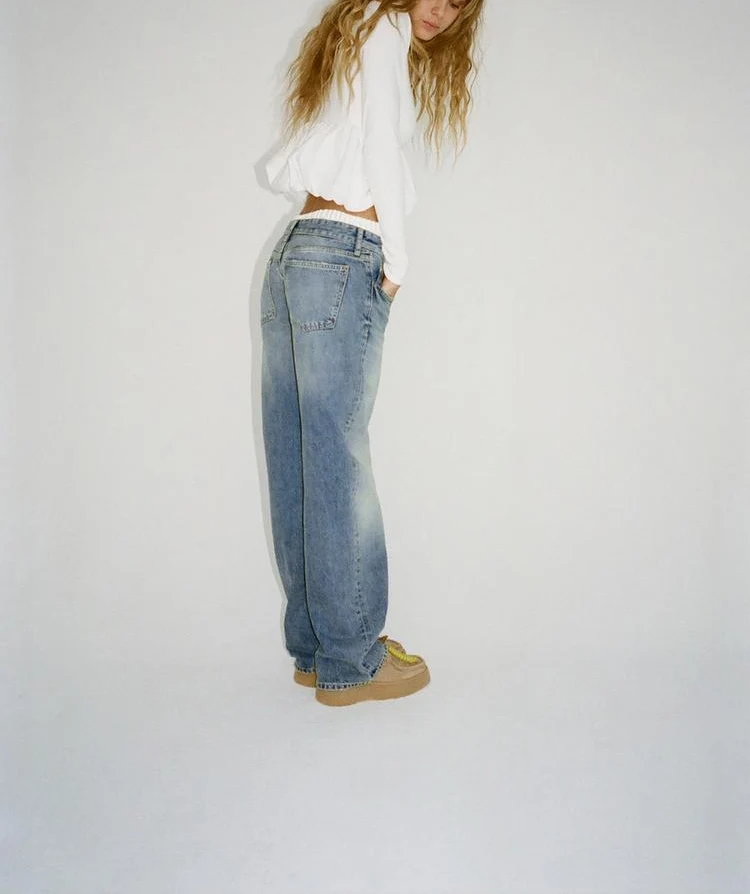 

Faionable Casual Straight Leg Jeans mid Waist Patchwork Wide Leg Denim Pants Spring Summer New Arrival Women's Premium Jeans