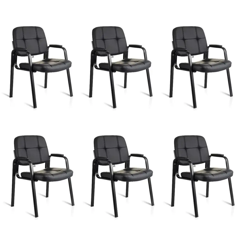 

Office Reception Guest Chair with Bonded Leather Padded Arm Rest, Ergonomic Guest Chair for Waiting Room Lobby Meeting Church C