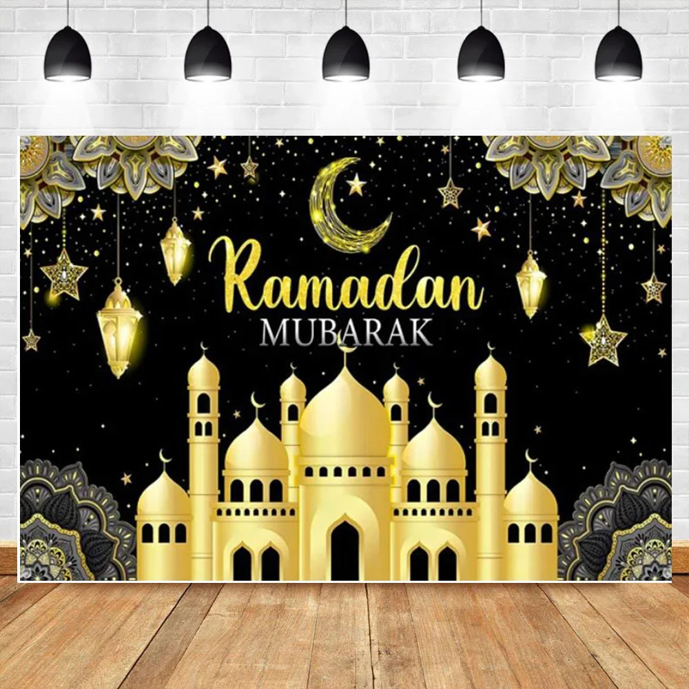 

Mubarak Party Decorations Happy EID Ramadan Festivals Photography Backdrops Mosque Moon Lantern Home Decoration Background SS-02