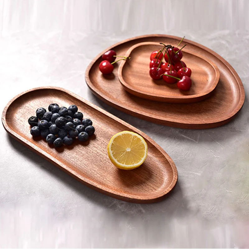 10pcs Creative Wooden Irregular Shape Dried Fruit Plate Tray Household Retro Style Wood Snack Cake Nut Fruit Plate Dim Sum Dish