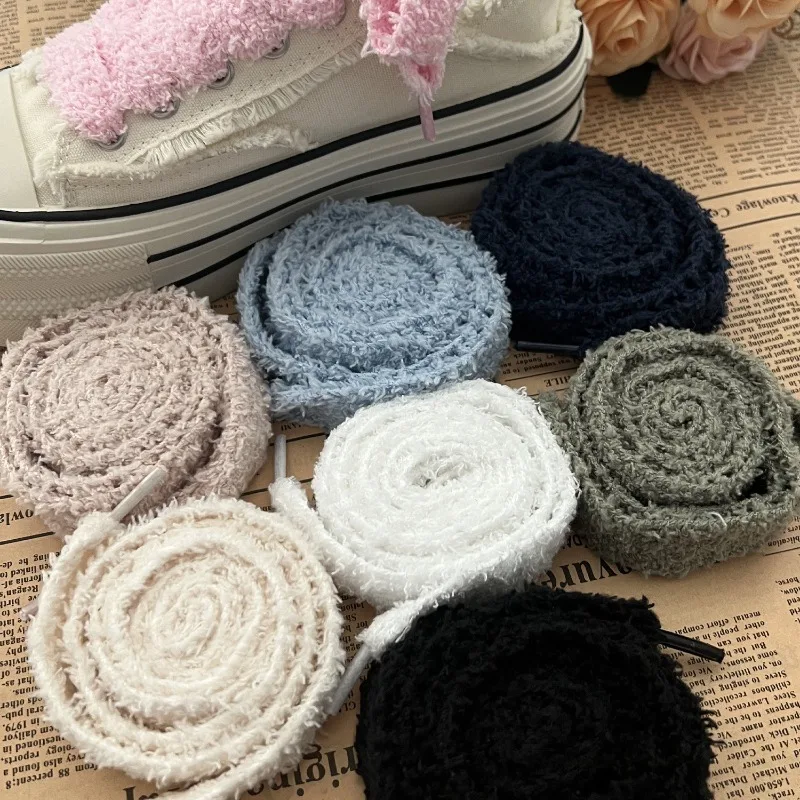 2.2cm width 1 Pair Cute Plush Sneakers Shoelaces Men Women  Casual Canvas White Flat Shoes Laces Strings Accessories